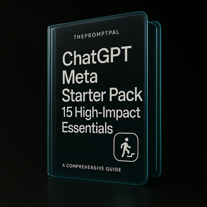 Glossy black book titled 'ChatGPT Meta Starter Pack' on a black background
