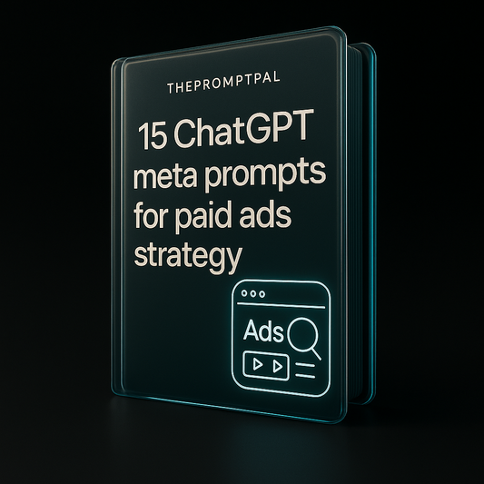 Glossy black book with 'ThePromptPal' branding and text about ChatGPT meta prompts on a black background